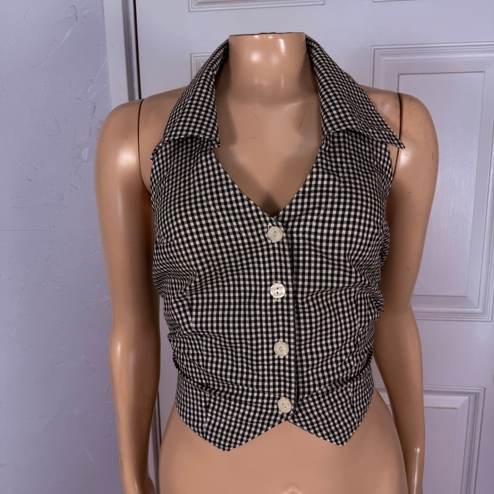 Vintage 90s Y2K Moda International Women's Shirt Top Small Halter Gingham I3-9